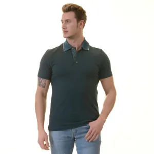 Green inside Checkered Mens Slim Fit Polo Shirts - 100% Soft Cotton - Tailored Comfortable Fit