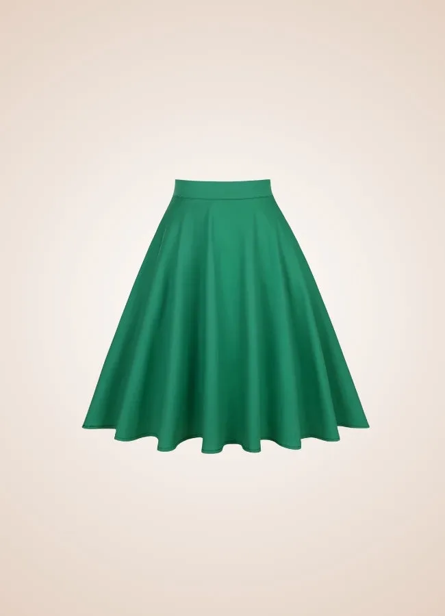 Green Retro Solid Color Skirt