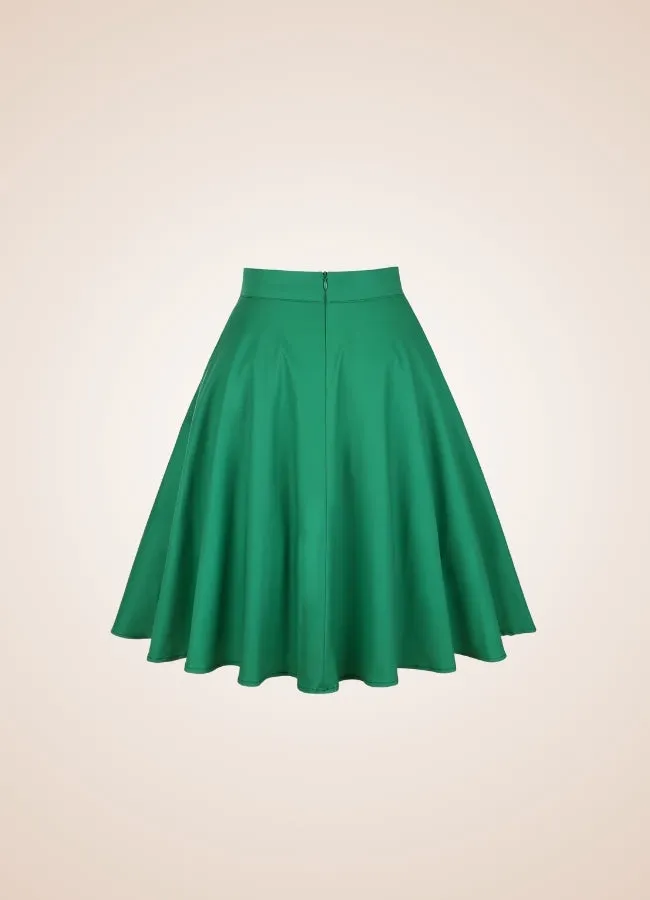 Green Retro Solid Color Skirt