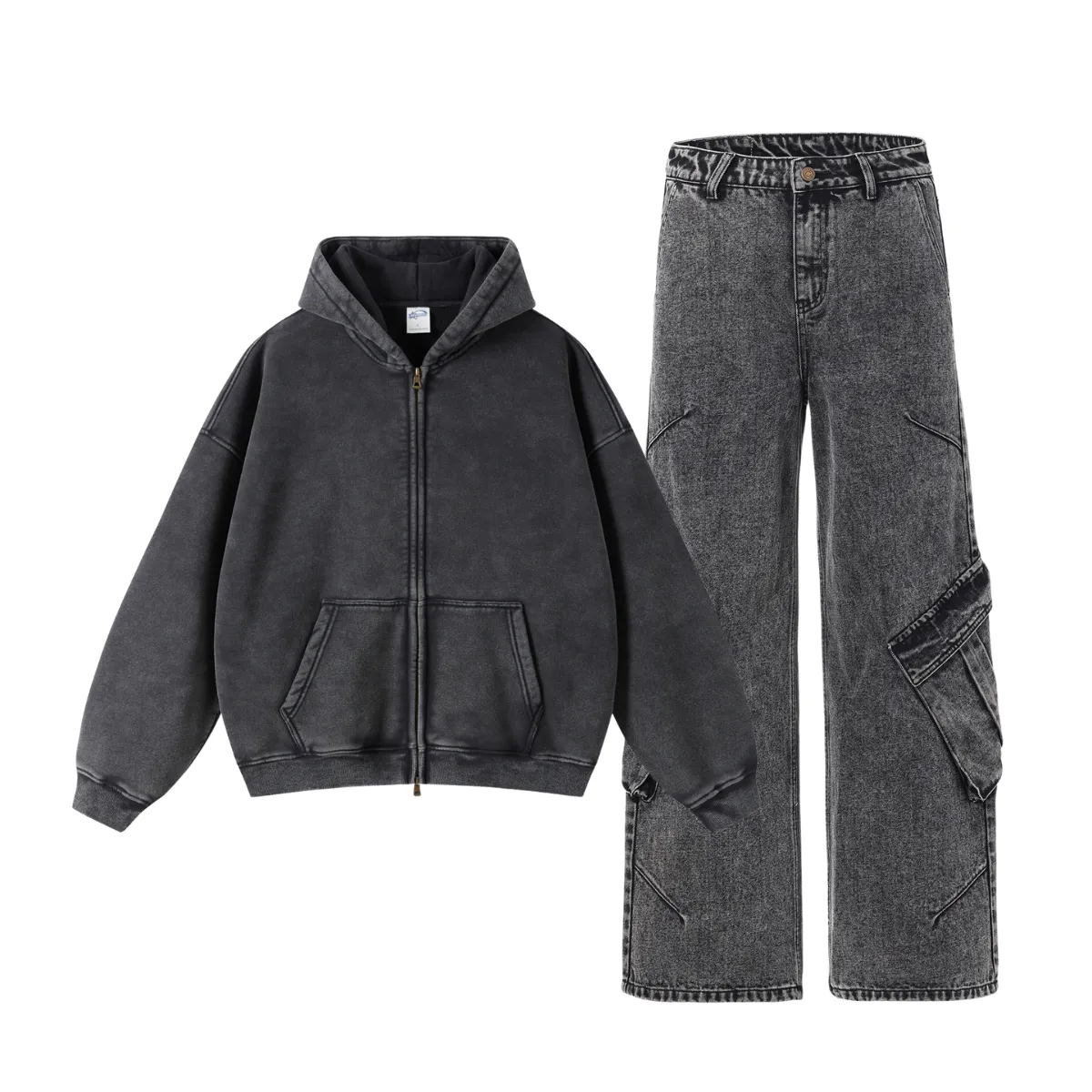 Grunge Outfits Wash Hoodie & Baggy Jeans