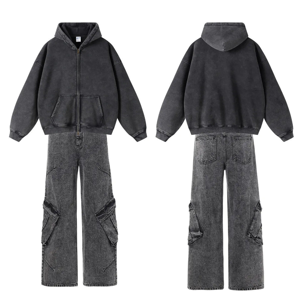 Grunge Outfits Wash Hoodie & Baggy Jeans