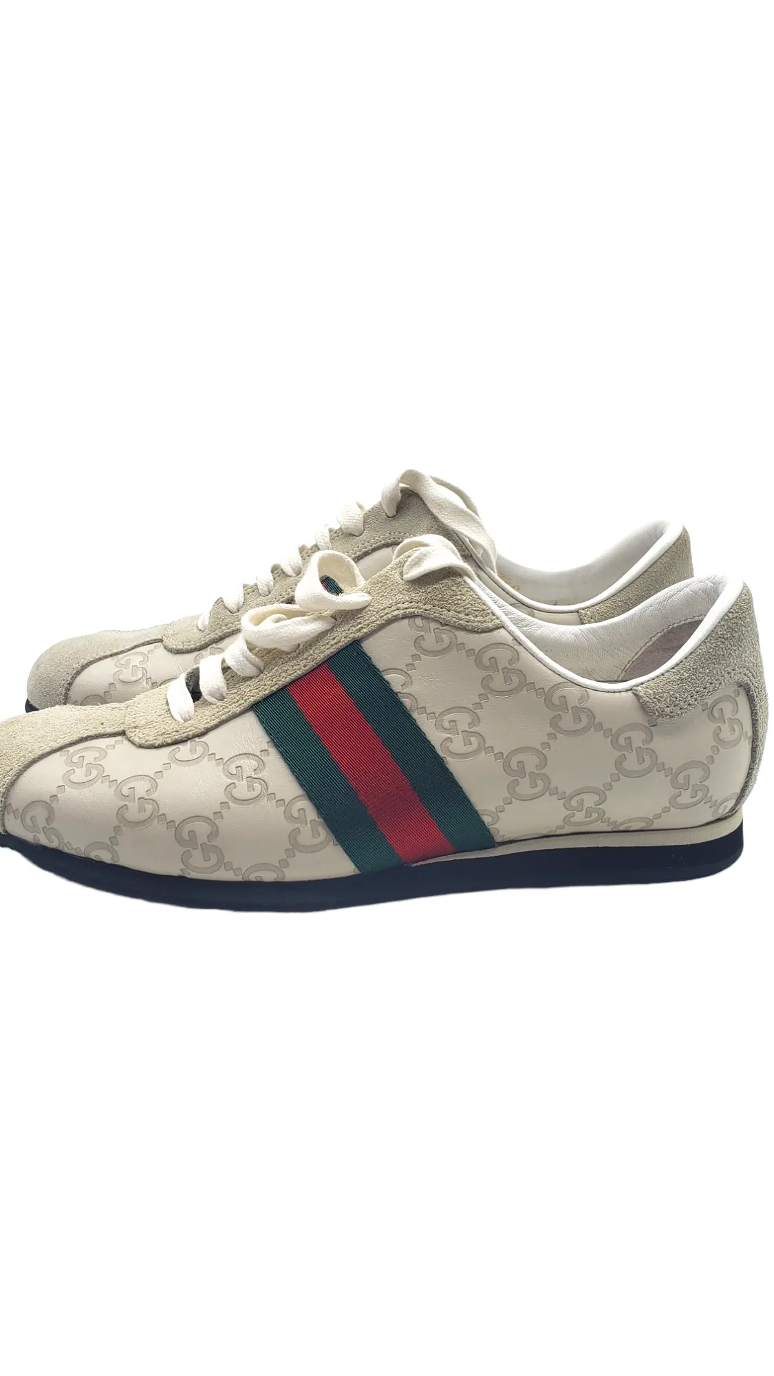 Gucci Cream Embossed Icon Guccissima Web Stripe Size 37.5 Sneakers