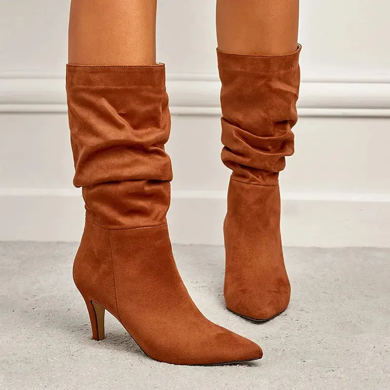 'Halia' Suede Pull Up Stiletto Boots