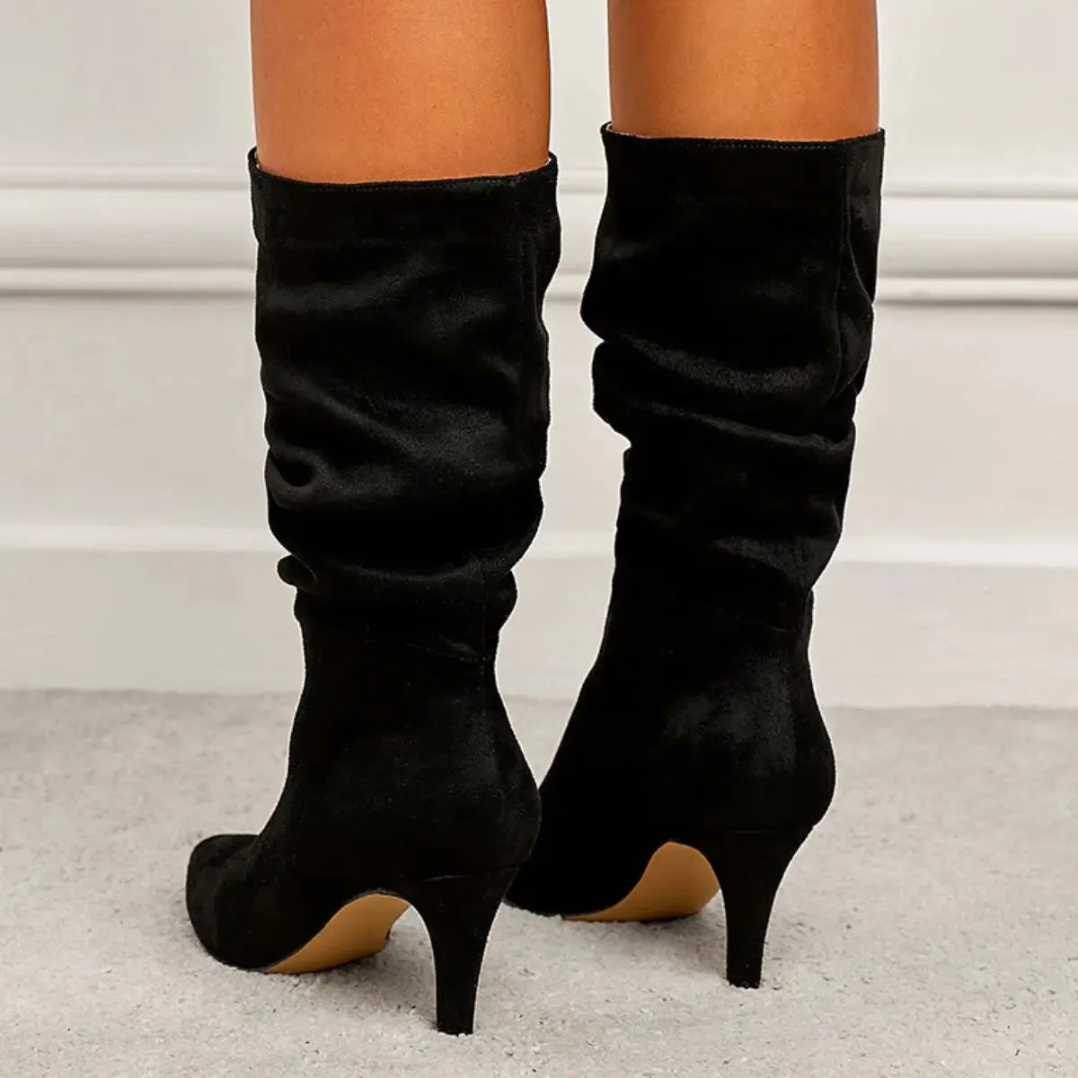 'Halia' Suede Pull Up Stiletto Boots