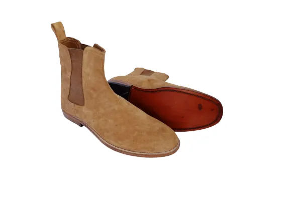Handmade Beige Suede Chelsea Boots for Men