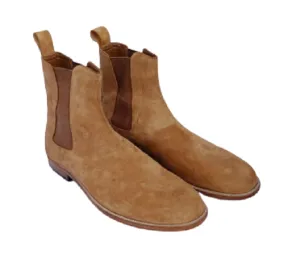 Handmade Beige Suede Chelsea Boots for Men