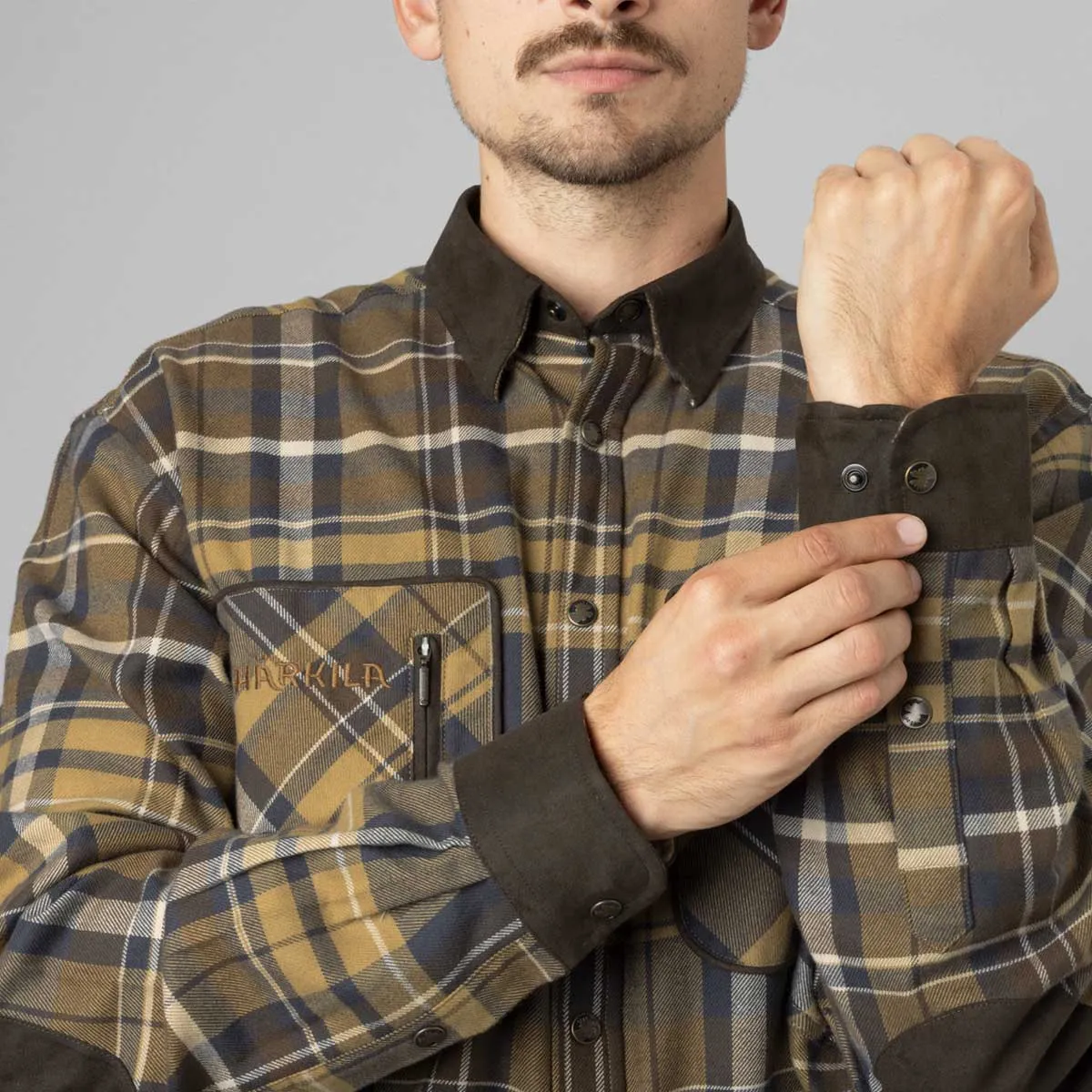 HARKILA Pajala Shirt - Mens Brushed Cotton - Antique Bronze Check