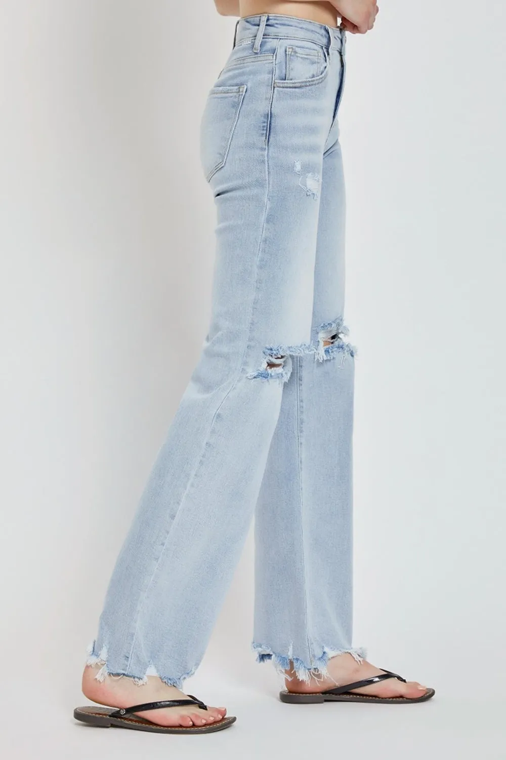 Hazel Blues® |  RISEN High Rise Distressed Wide Leg Jeans