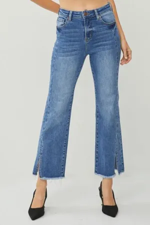 Hazel Blues® |  RISEN High Waist Raw Hem Slit Straight Jeans
