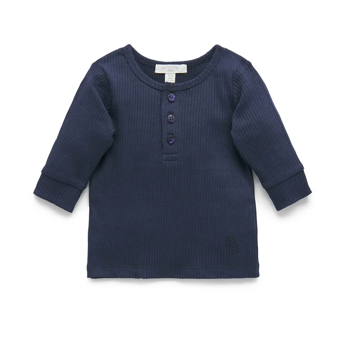 Henley Geripptes Langarm Shirt GOTS Bio-Baumwolle