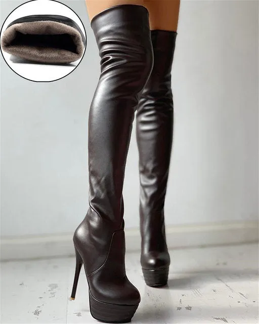 High Heel Black Over the Knee High Boots