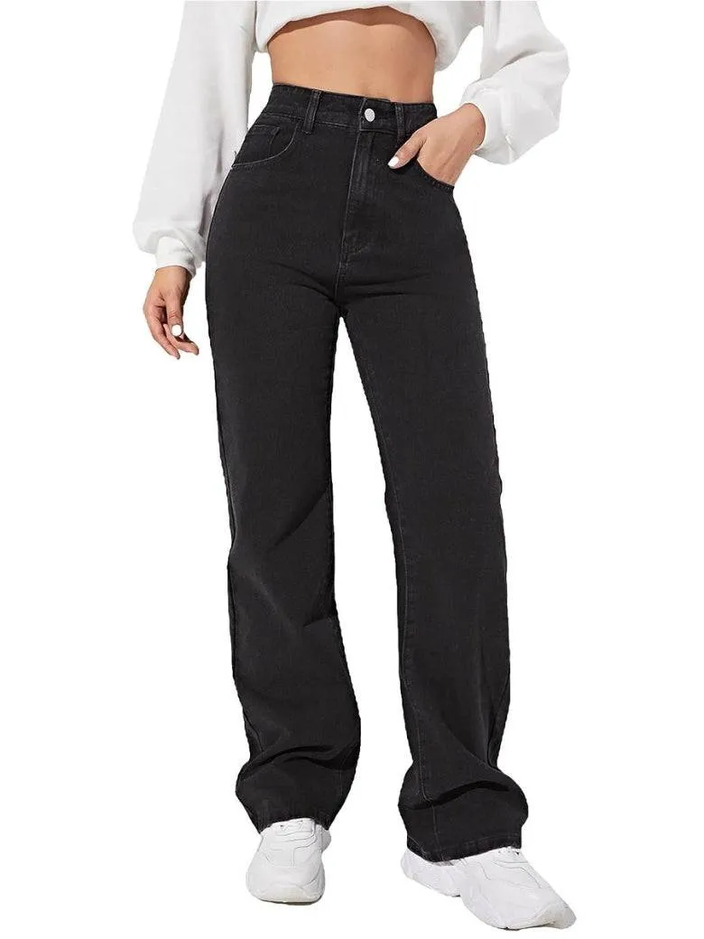 High Rise Harbor Stonewash Straight Leg Jeans