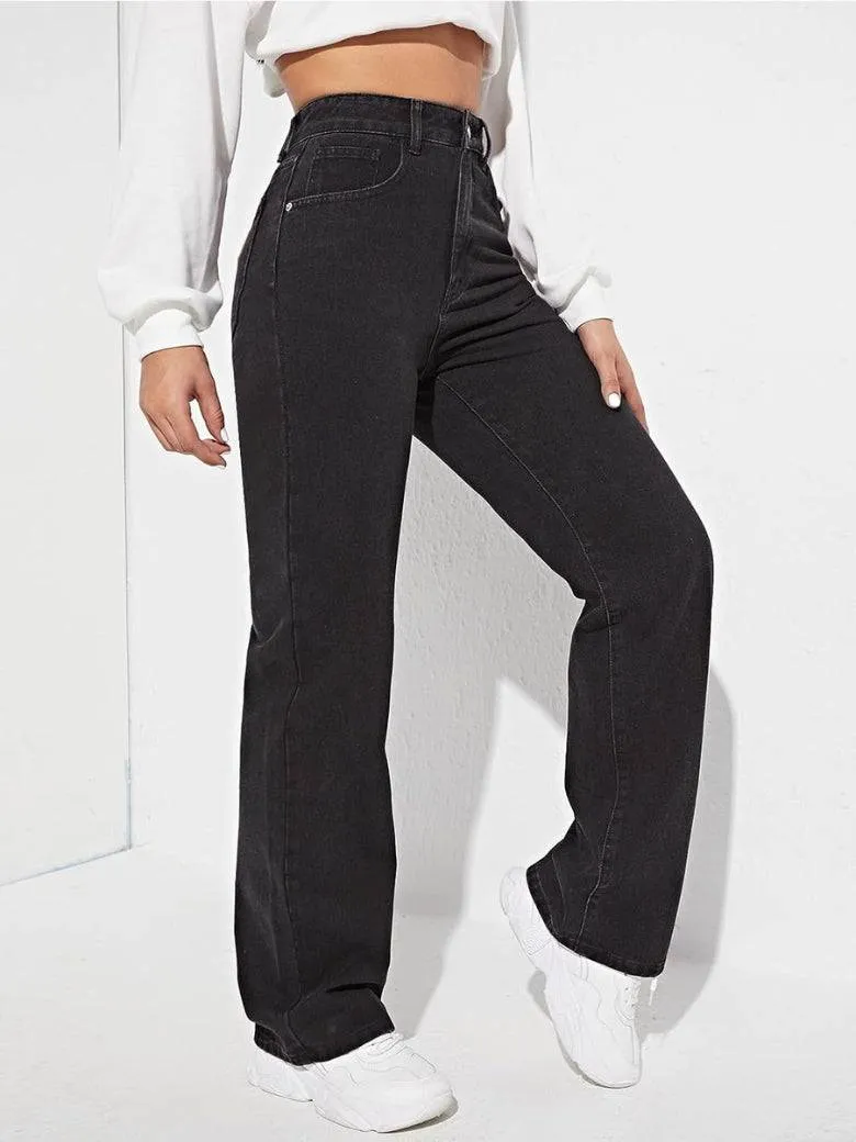 High Rise Harbor Stonewash Straight Leg Jeans