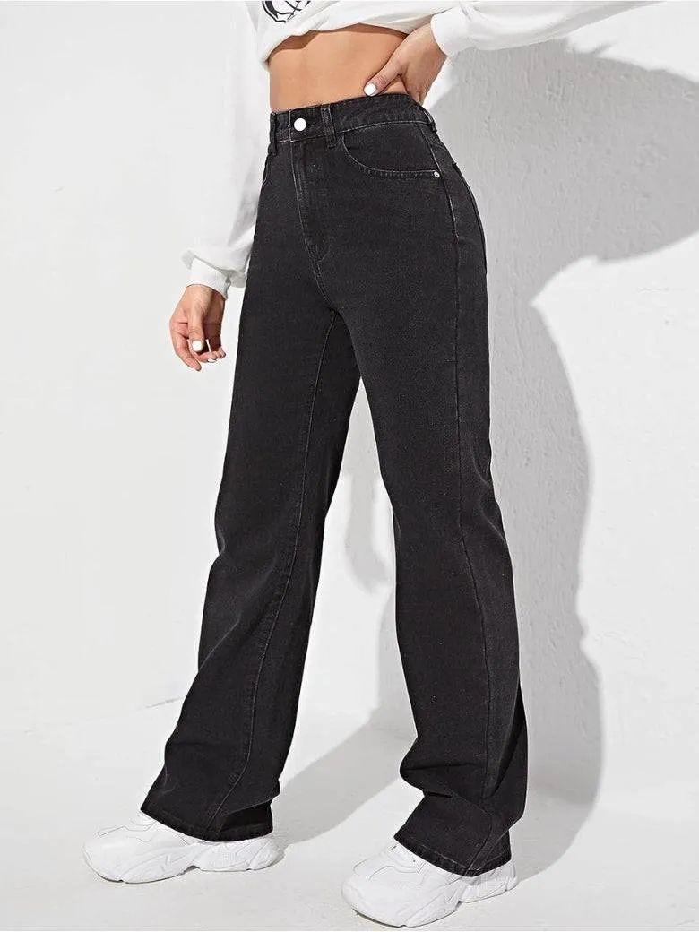 High Rise Harbor Stonewash Straight Leg Jeans
