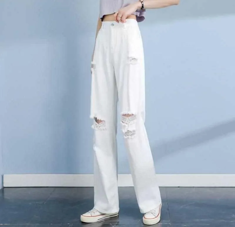High-Waisted Loose-Fit Ripped Jeans for Women