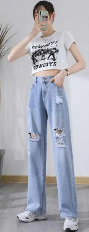 High-Waisted Loose-Fit Ripped Jeans for Women