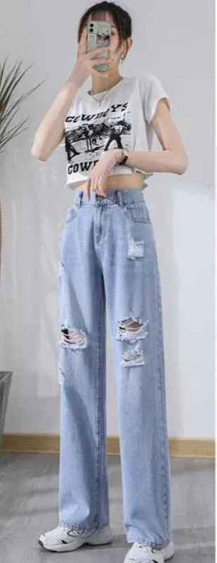 High-Waisted Loose-Fit Ripped Jeans for Women