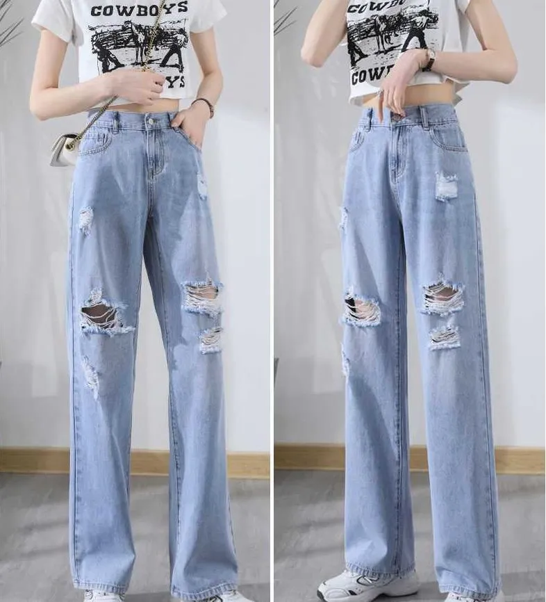 High-Waisted Loose-Fit Ripped Jeans for Women