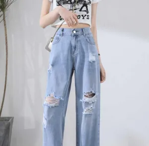 High-Waisted Loose-Fit Ripped Jeans for Women