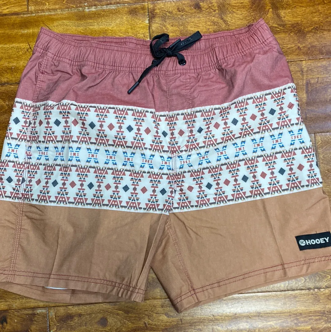 Hooey Orange/Red Pattern Volley Board Shorts.