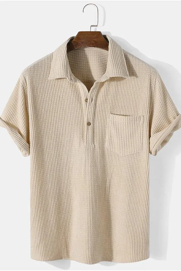 Hoooyi Waffle Lapel Solid Henley Shirts