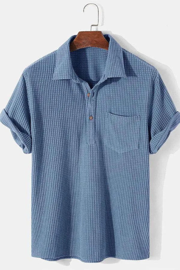 Hoooyi Waffle Lapel Solid Henley Shirts