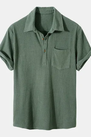 Hoooyi Waffle Lapel Solid Henley Shirts