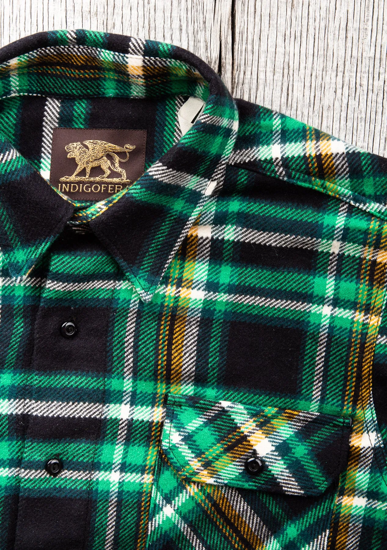 Indigofera Bryson Flannel Check Shirt Black/Green/Yellow