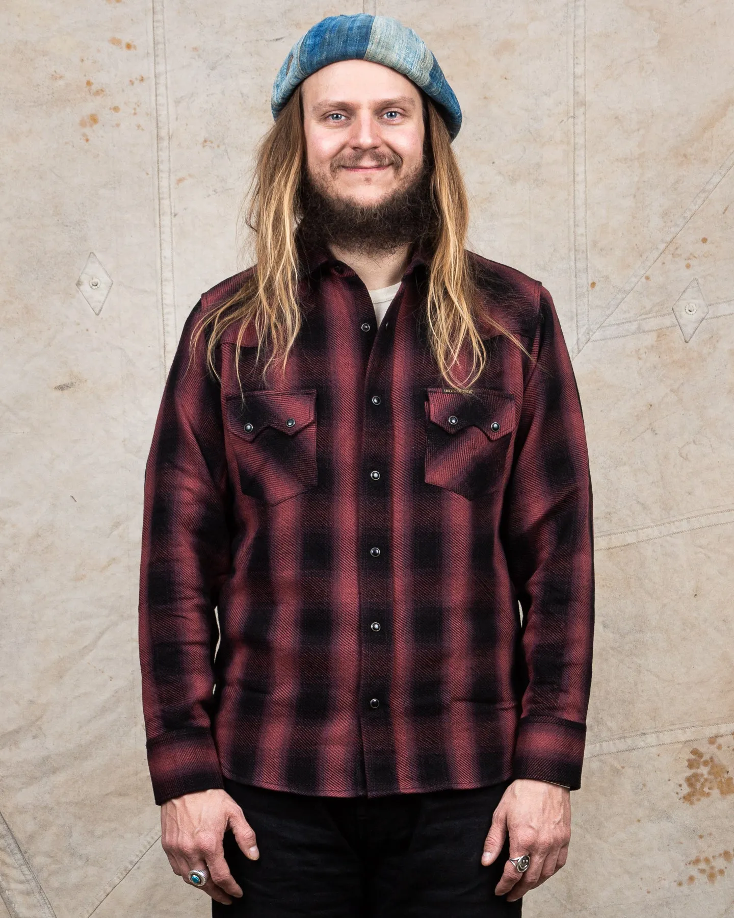Indigofera Dollard Shirt Heavy Check Burgundy / Black