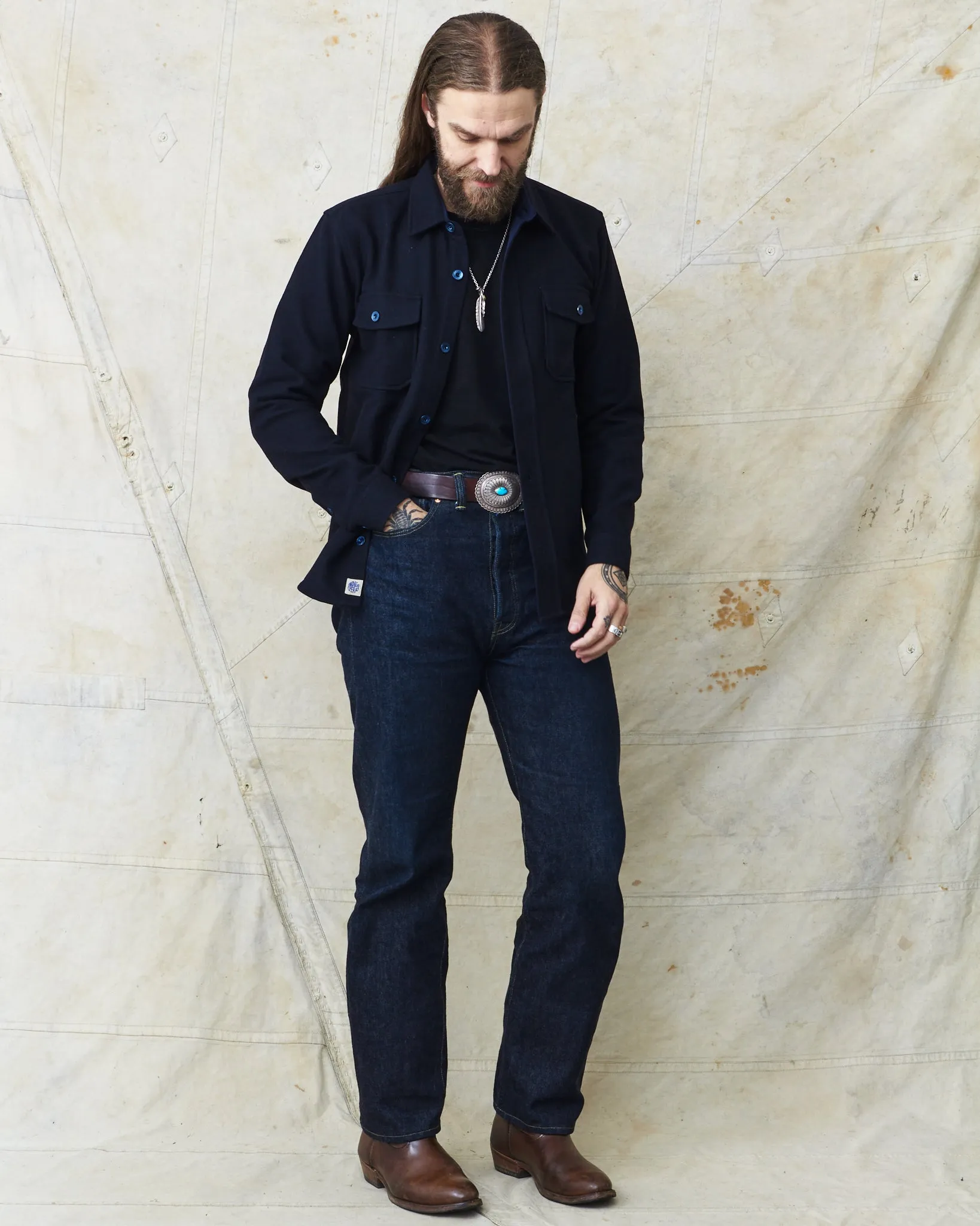 Indigofera Iconic Wool Shirt Dark Navy