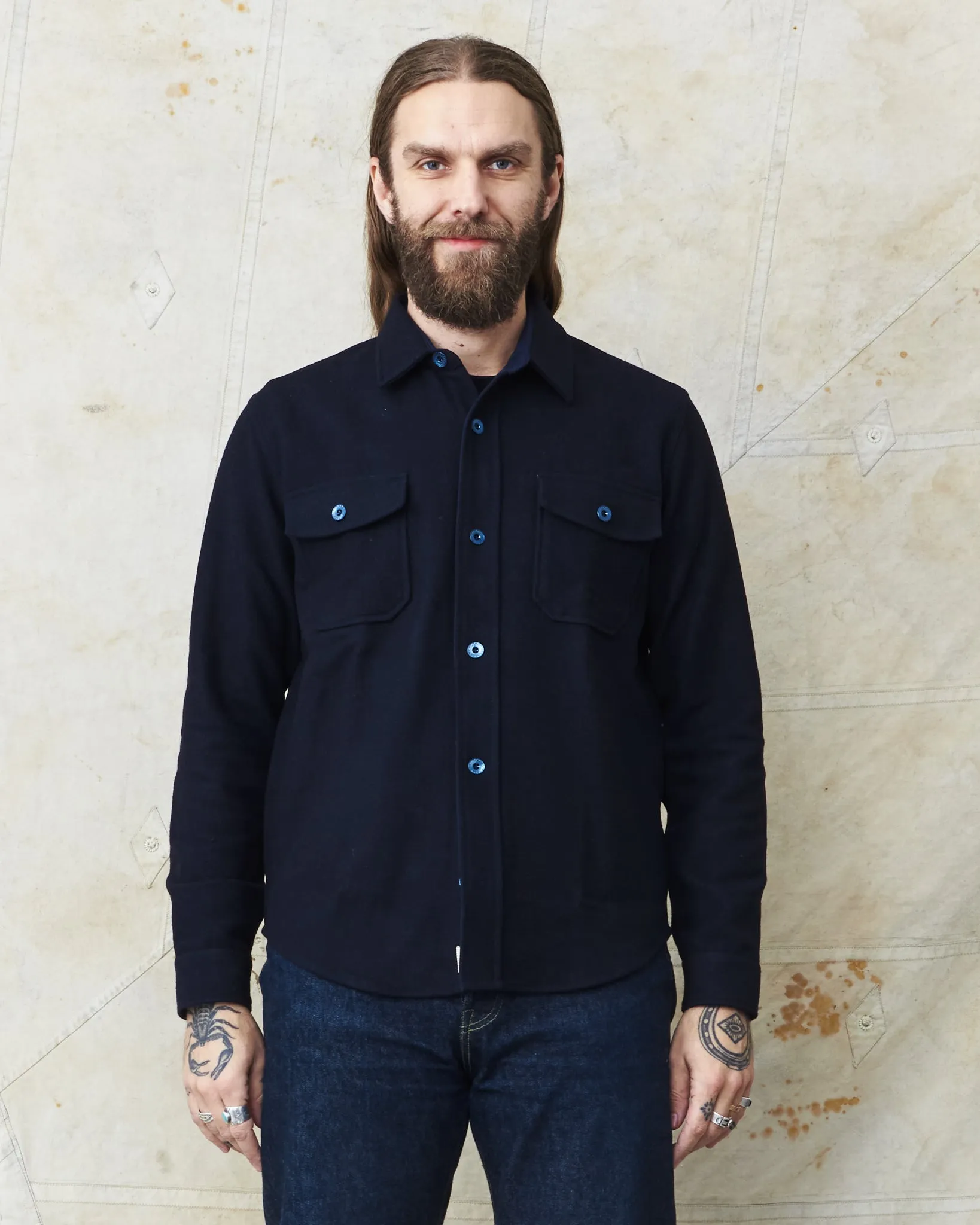 Indigofera Iconic Wool Shirt Dark Navy