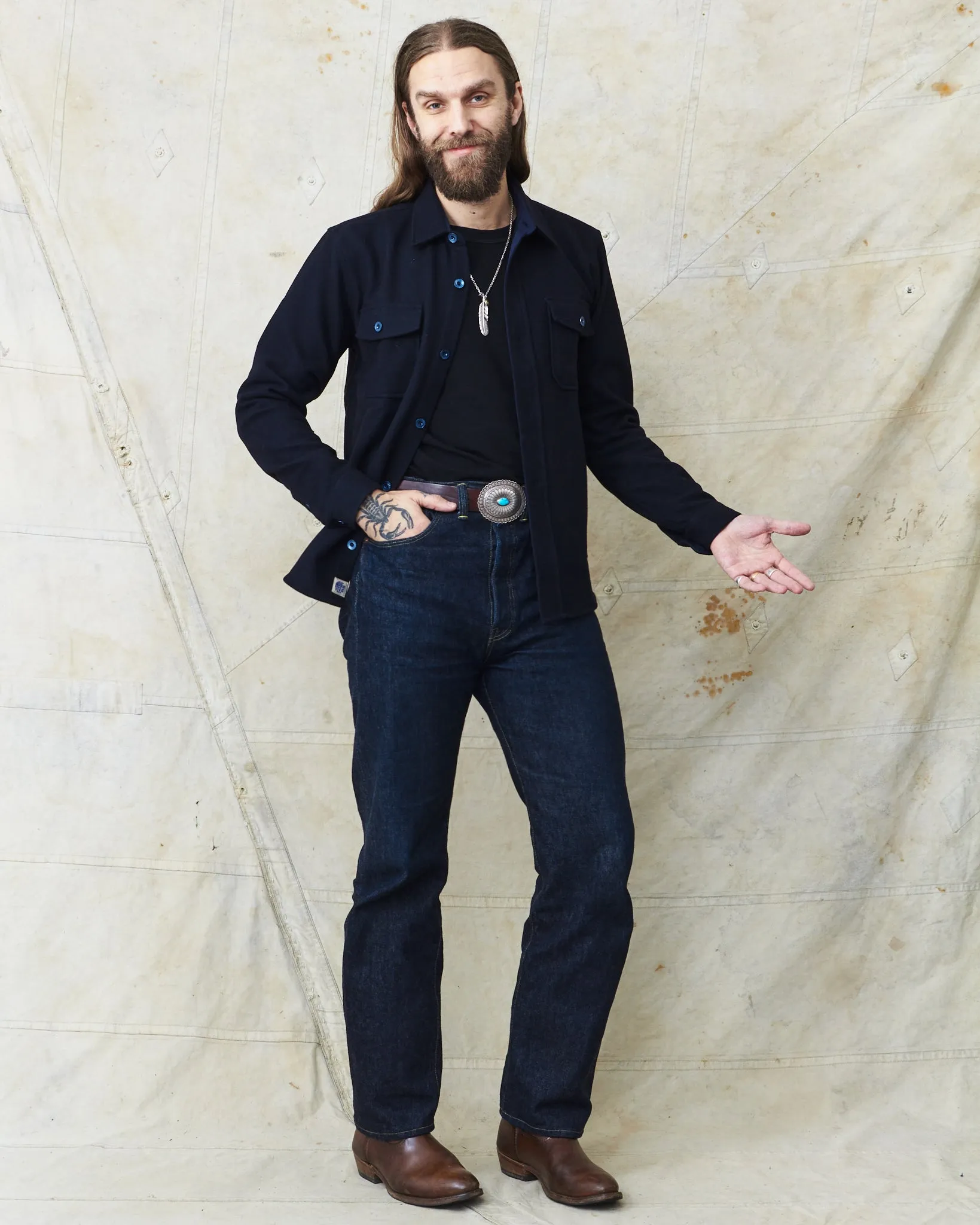 Indigofera Iconic Wool Shirt Dark Navy