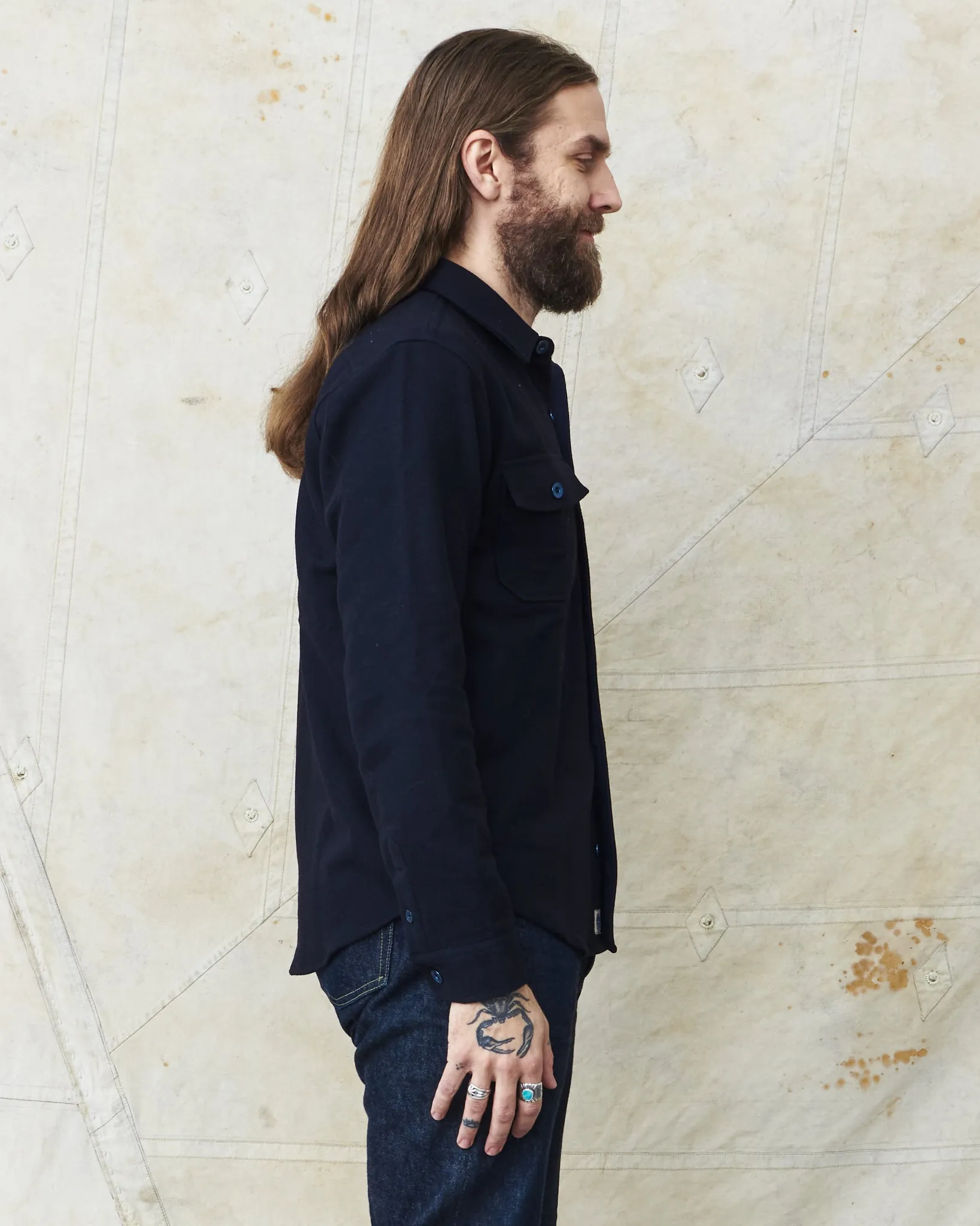 Indigofera Iconic Wool Shirt Dark Navy