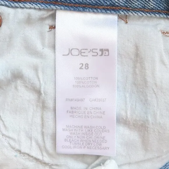 𝅺JOE'S Blue Mid / Light Wash High Waist Straight Leg Raw Hem Distressed Jeans 28
