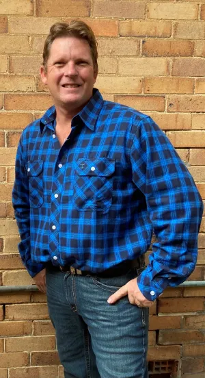 Just Country Mns Evan Workshirt Flannel Blue/Black Plaid - Renovation Sale
