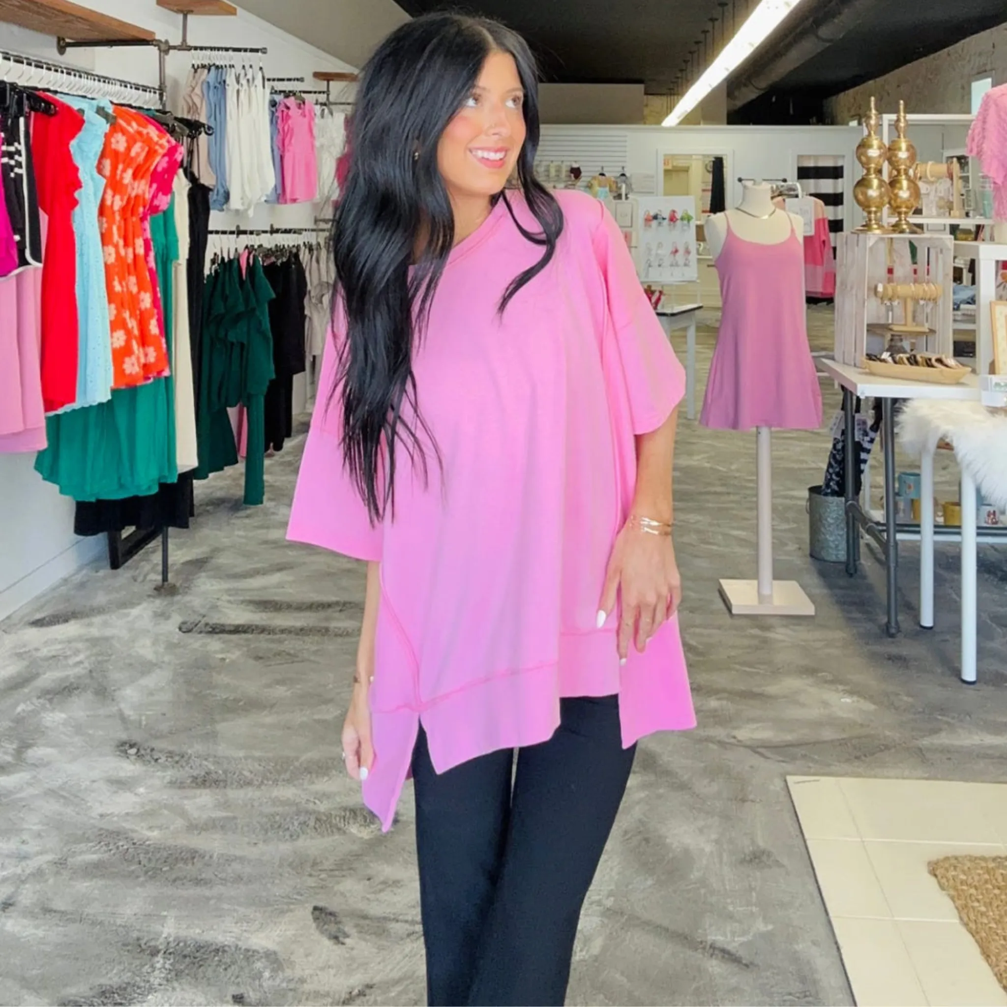 Just Pink Loose Fit French Terry Top