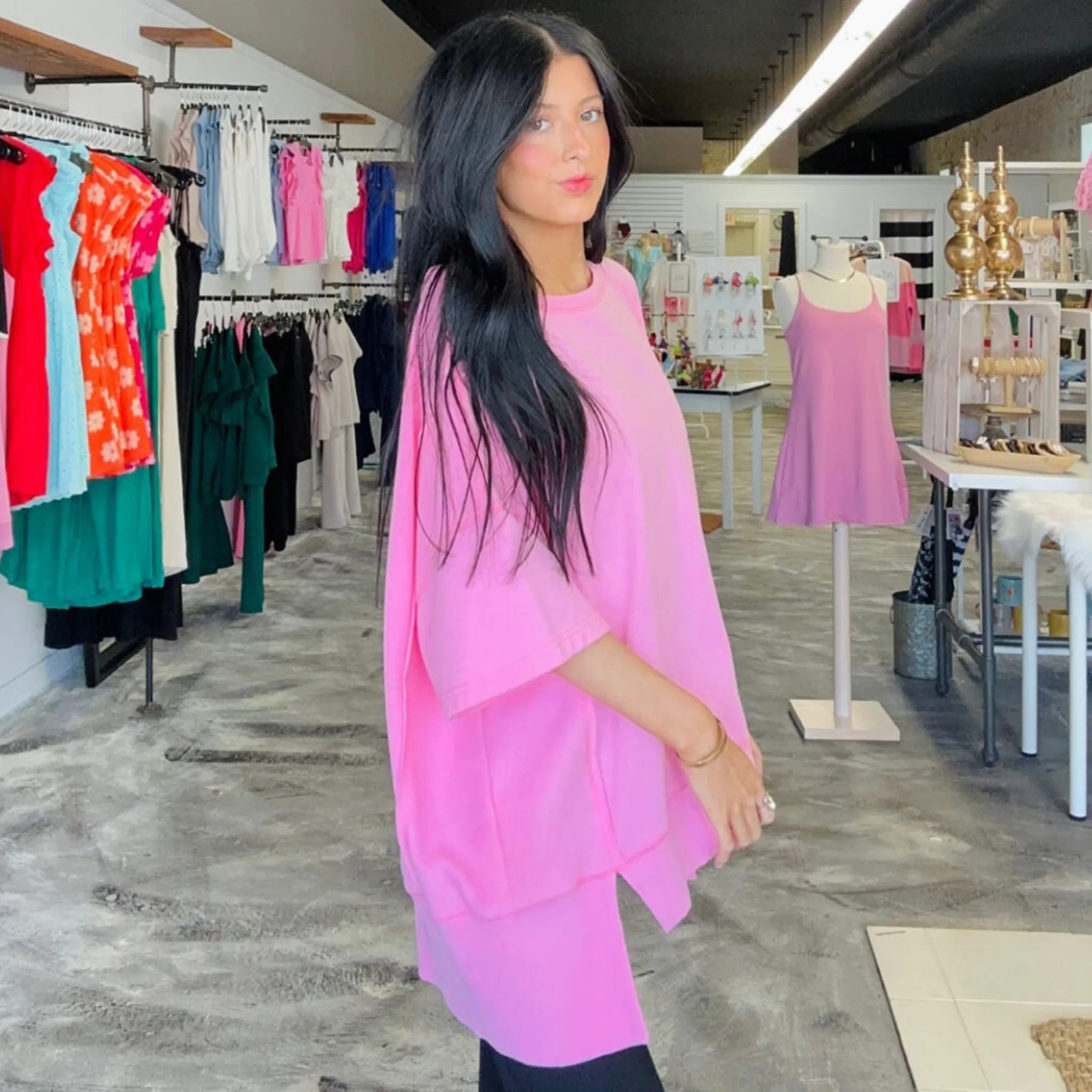 Just Pink Loose Fit French Terry Top