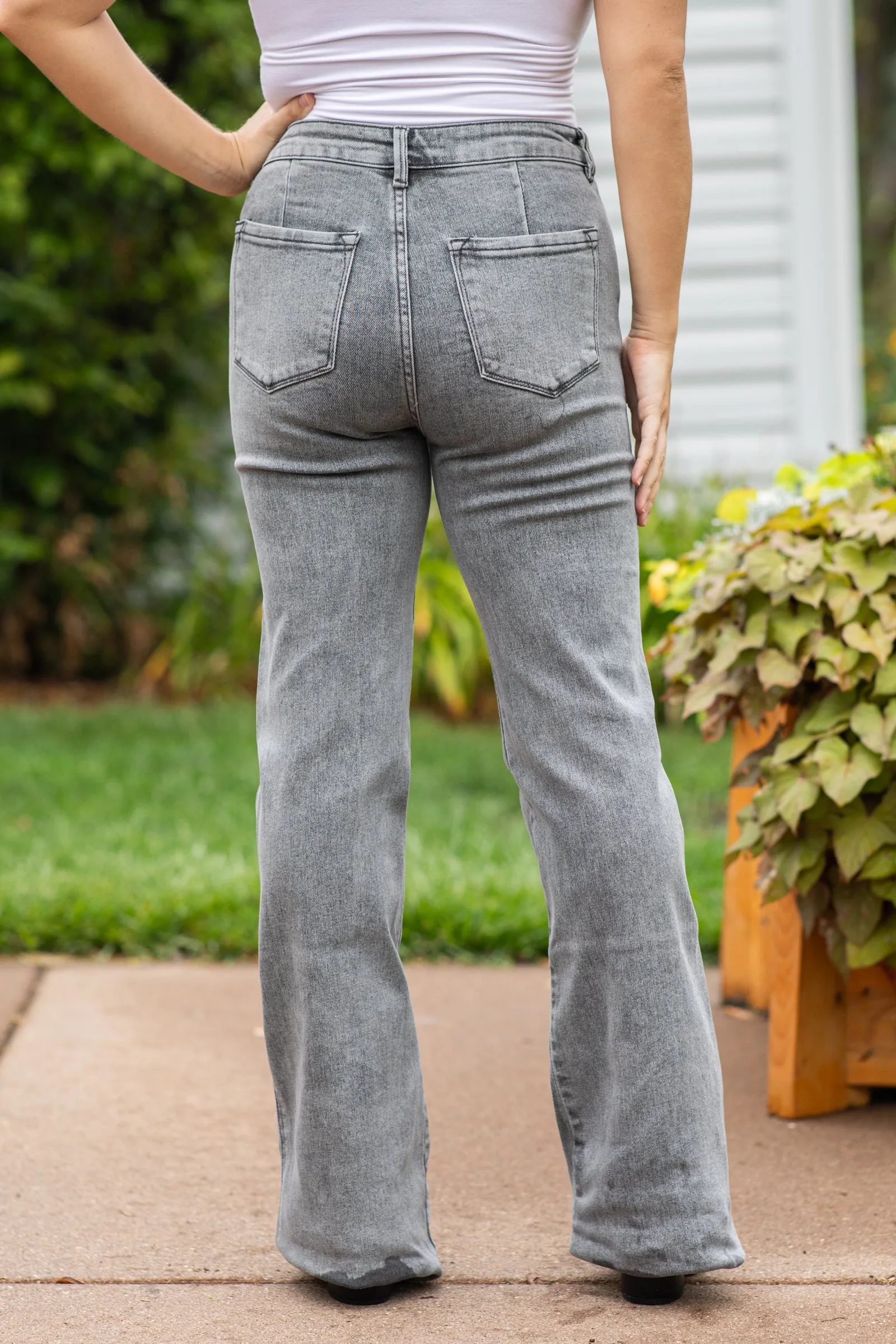 KanCan Grey High Rise Flare Jeans
