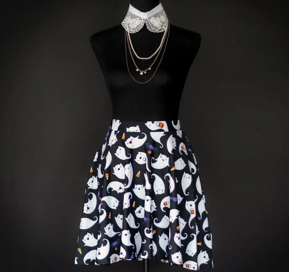 Kawaii Ghost Halloween Skater Skirt