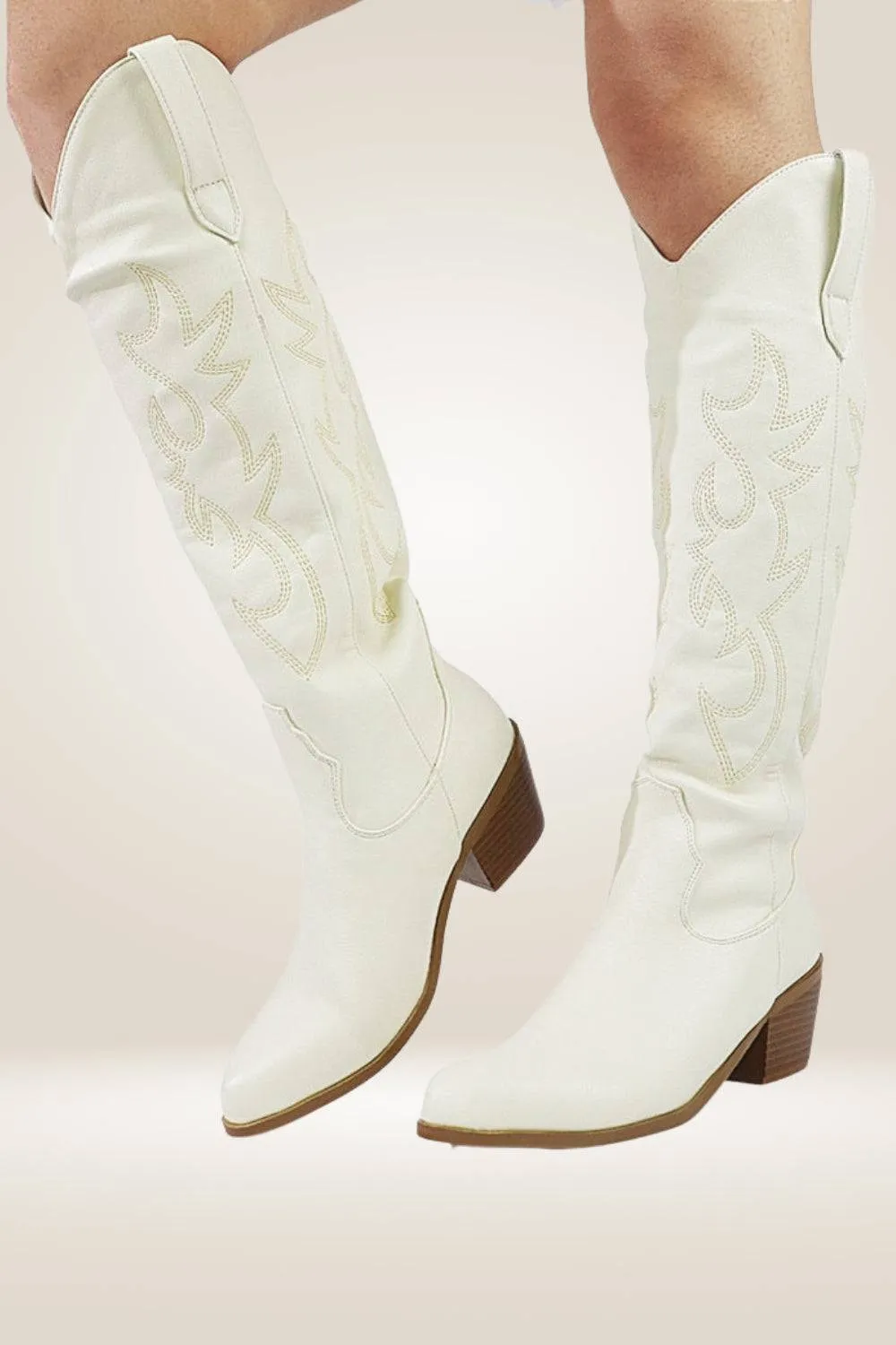 Knee High Cowboy Boots In Beige