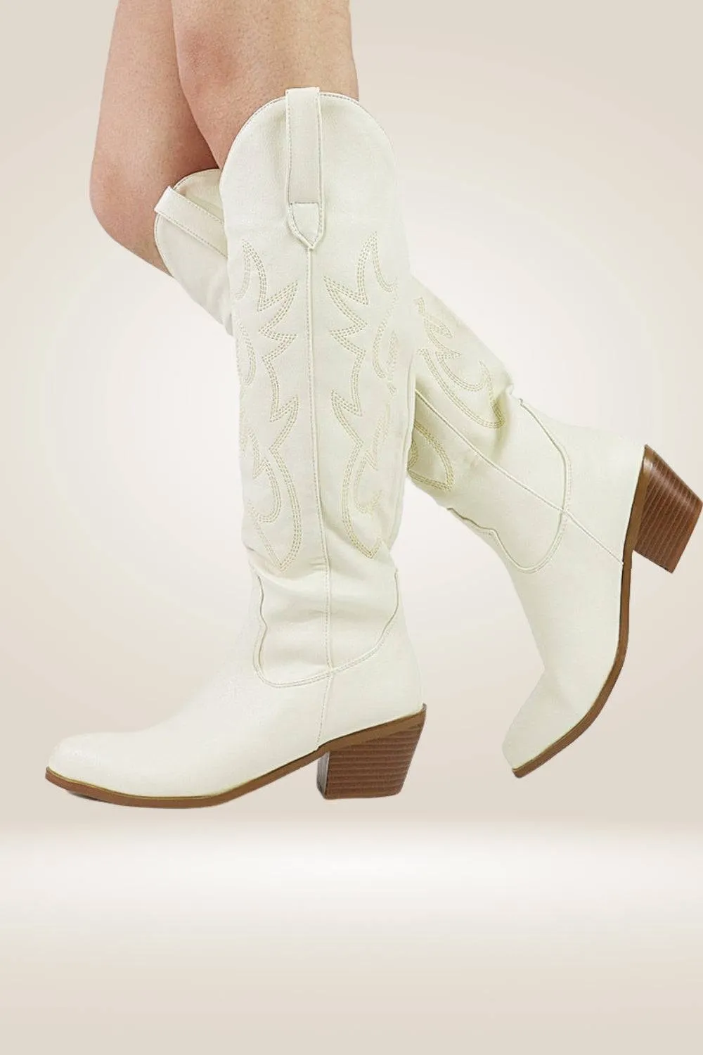 Knee High Cowboy Boots In Beige