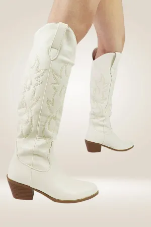 Knee High Cowboy Boots In Beige