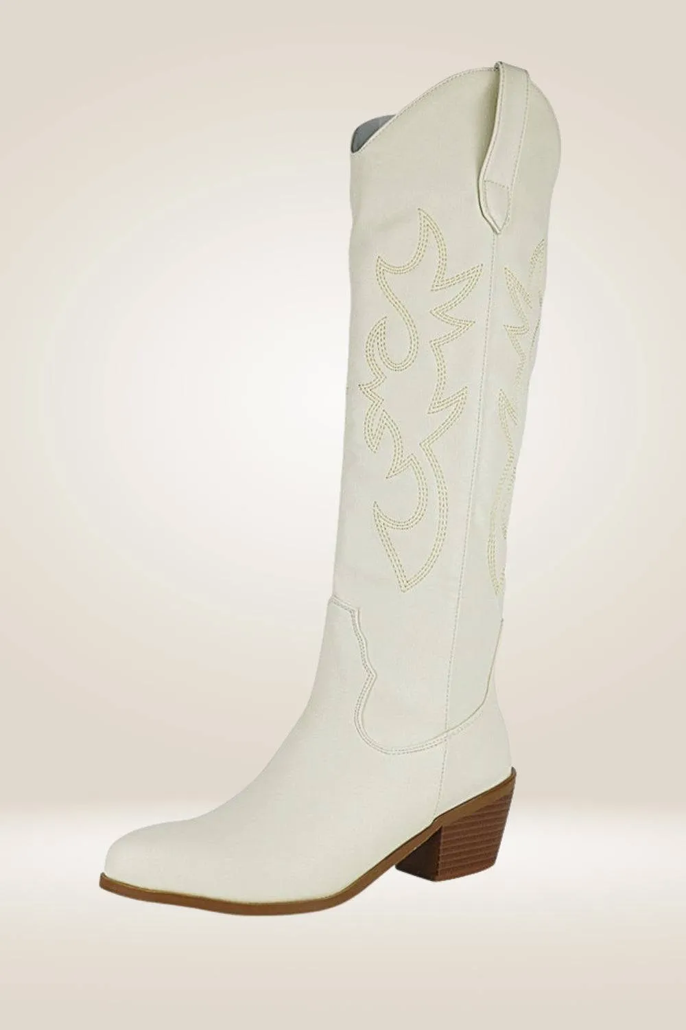 Knee High Cowboy Boots In Beige