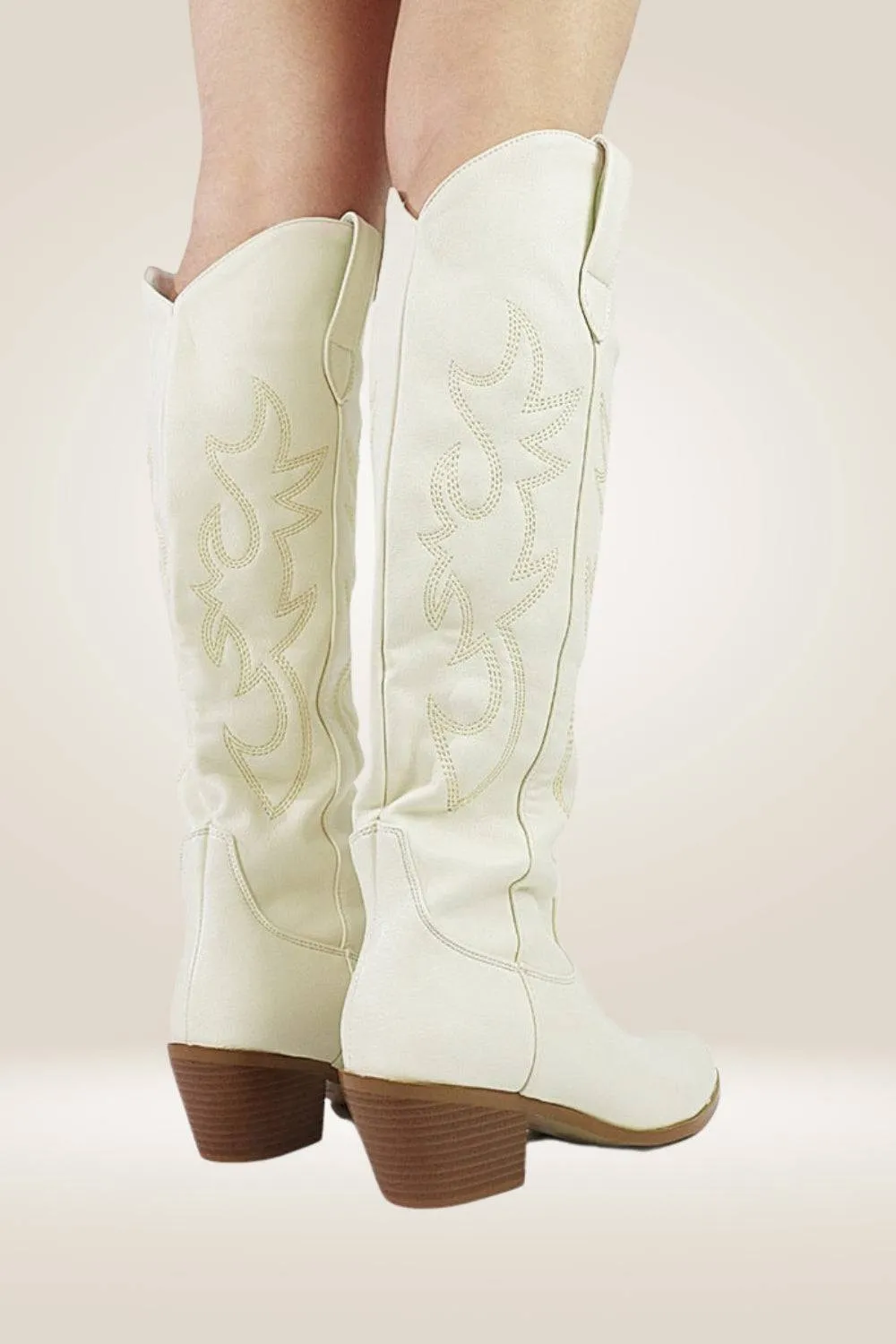 Knee High Cowboy Boots In Beige