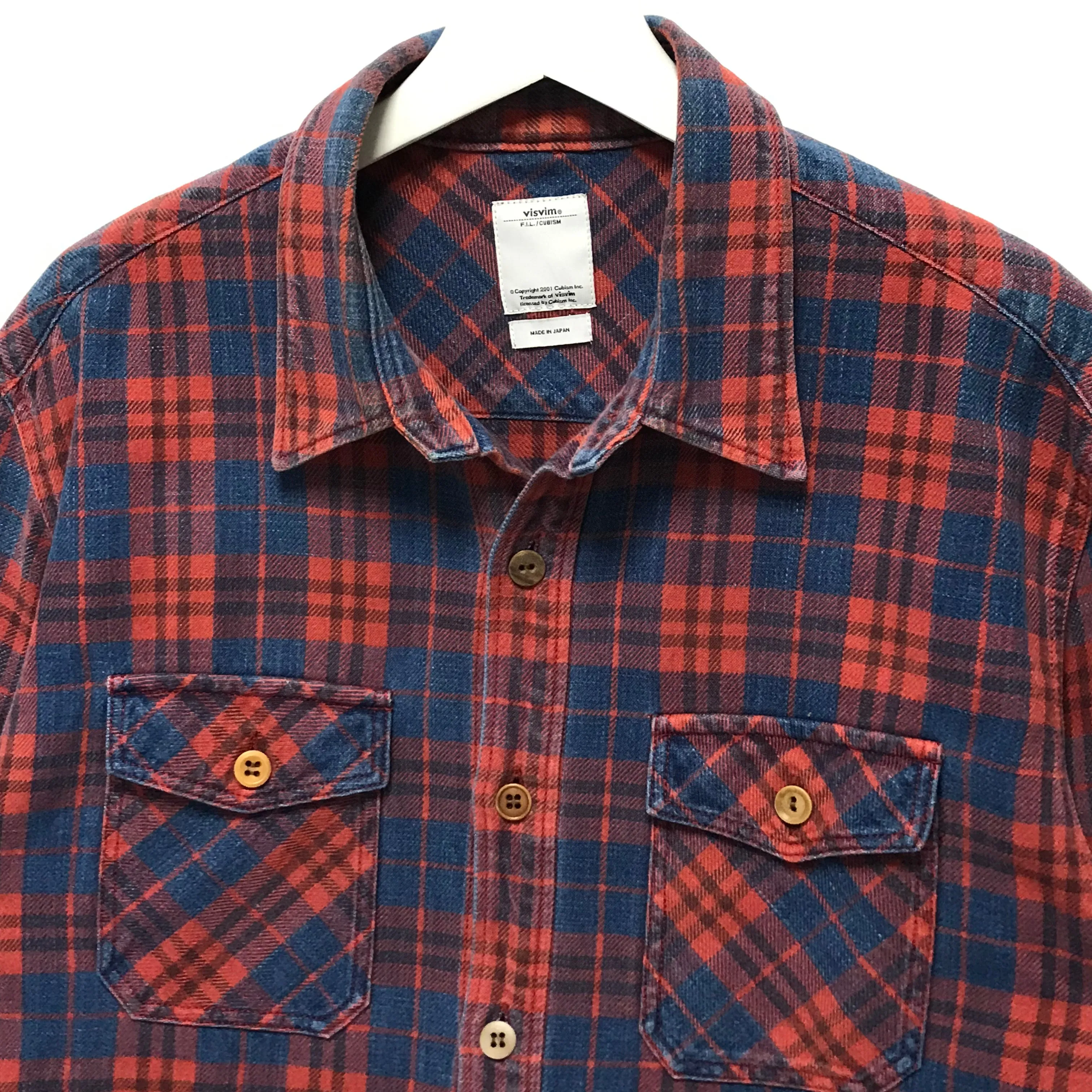 [L] VISVIM 14AW Black Elk Indigo Check Flannel Shirt