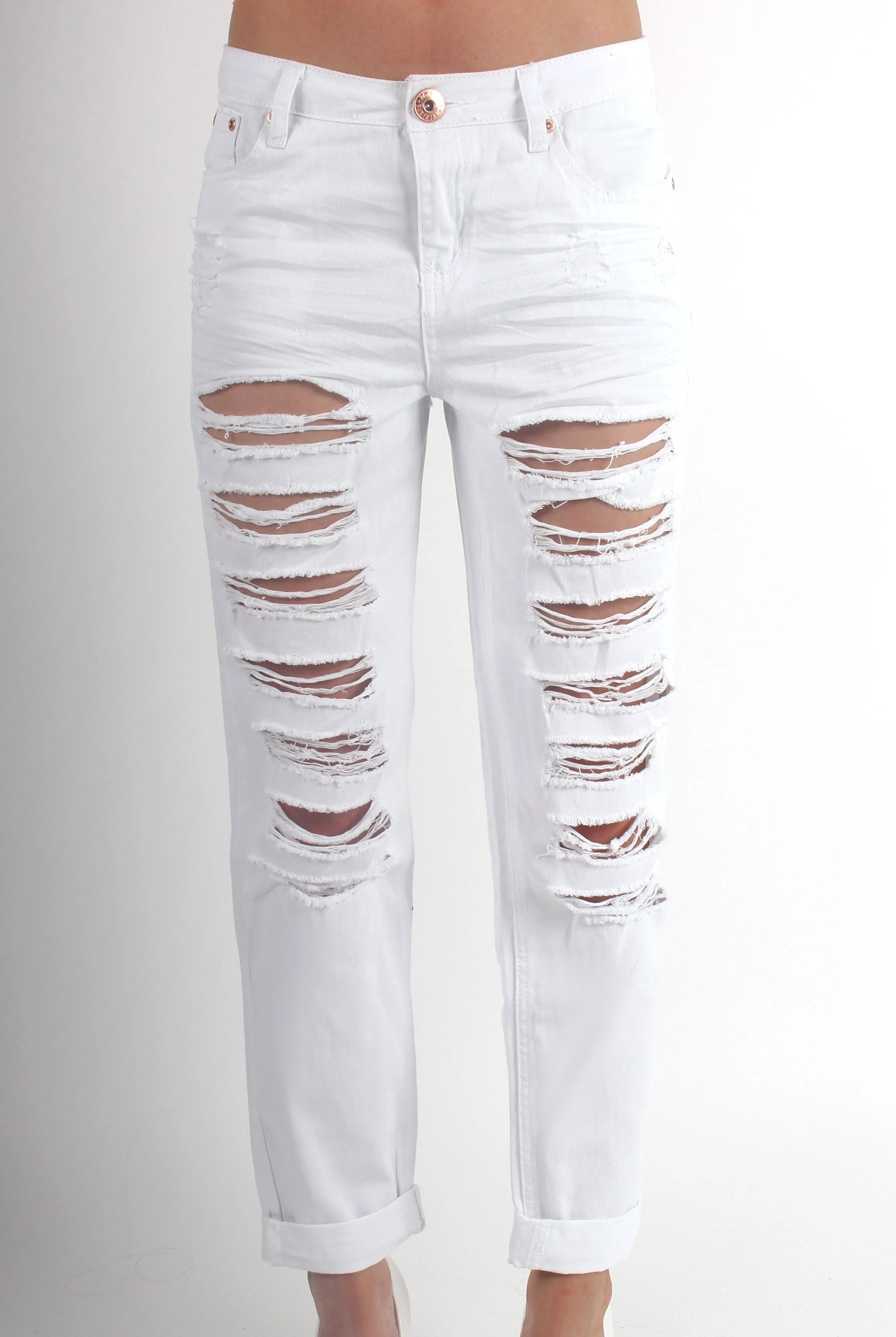 Layla White Loose Fit Ripped Jeans