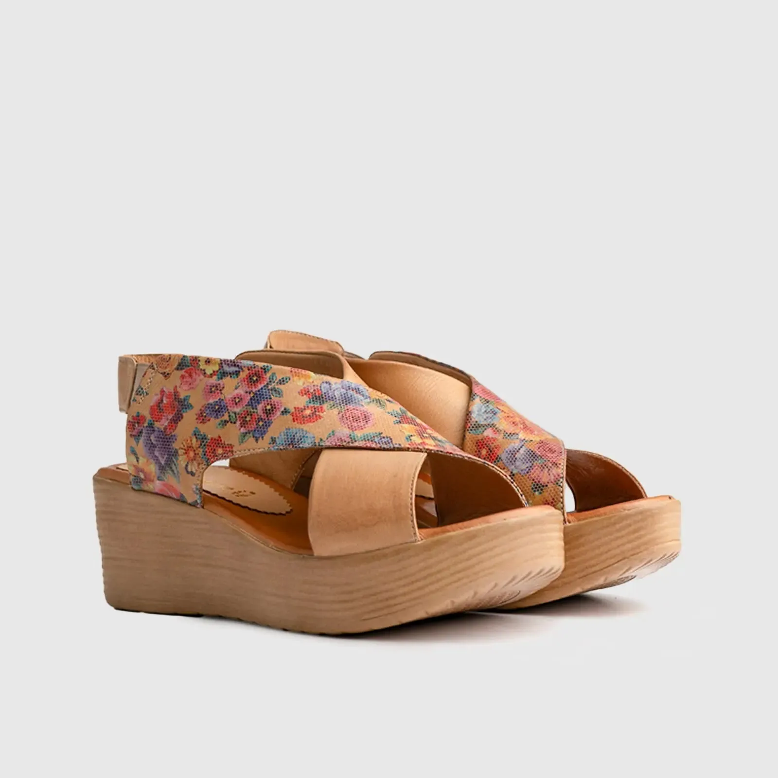 Leather Comfort Wedges Beige Multi 9010
