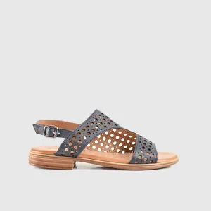 Leather Flat Comfort Sandals Navy 8625