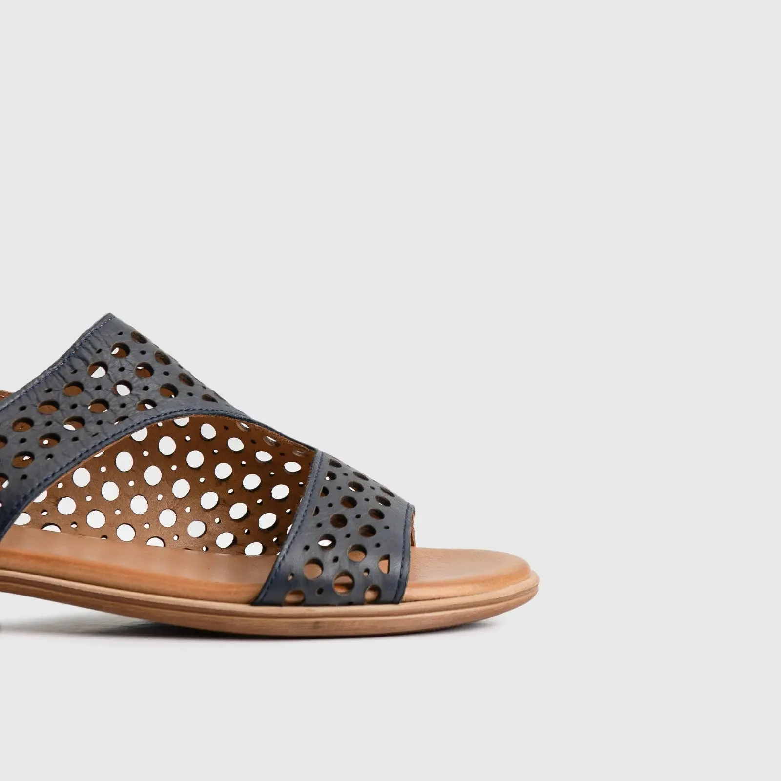 Leather Flat Comfort Sandals Navy 8625