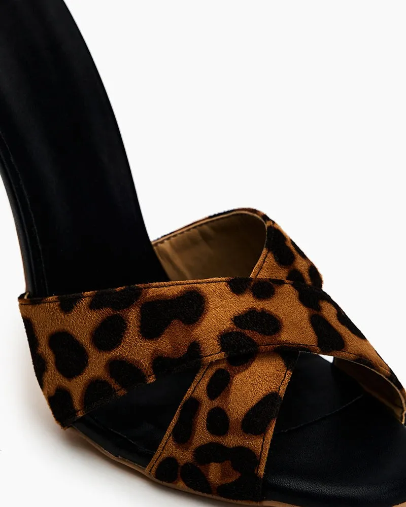 Leopard Print Cross Strap High Heels
